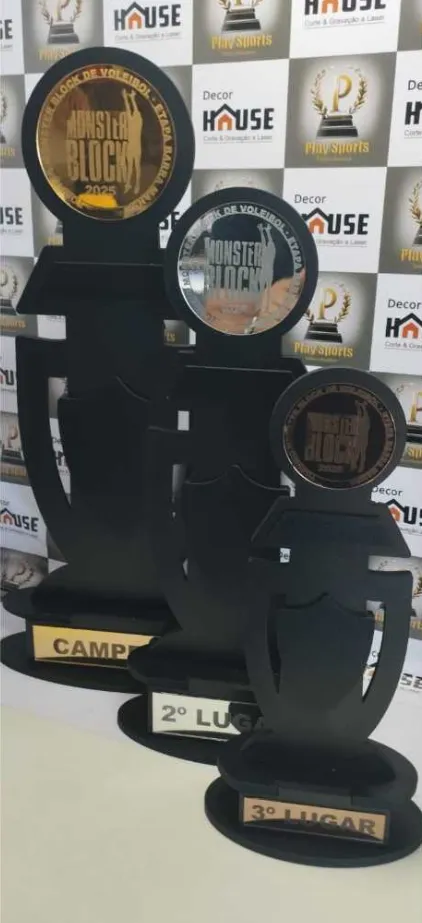Kit com 3 troféus personalizados — 50, 40 e 30 cm