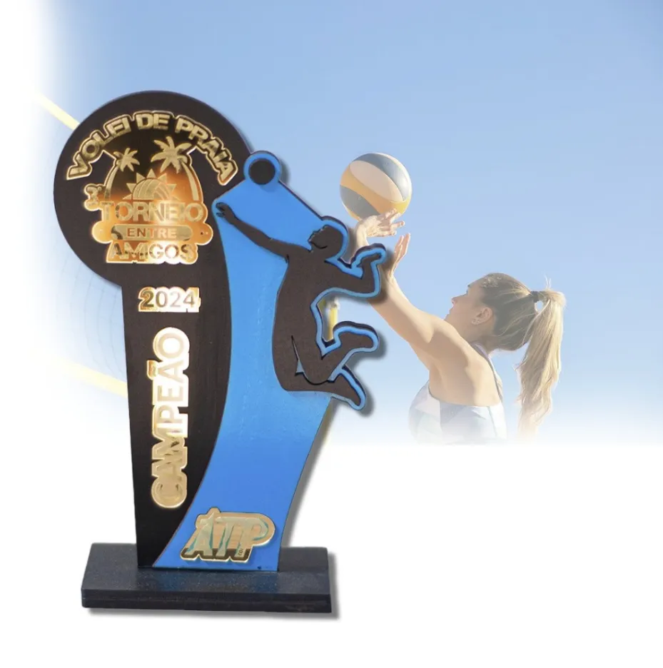 Troféu de vôlei personalizado em MDF e acrílico — 35 cm